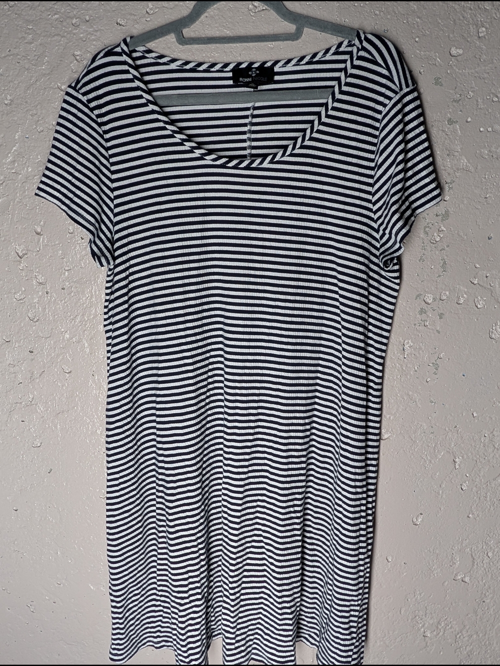 Ronni Nicole Navy White Striped Ribbed Soft Swing Dress